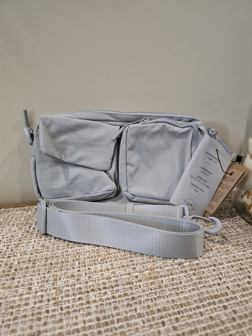 Light Gray Crossbody Bag with Multiple Pockets